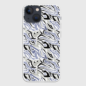 Чехол для iPhone 13 mini с принтом Абстрактный сиренево черный в Курске,  |  | Тематика изображения на принте: абстрактный | камуфляж | клетка | клетчатый узор | молодежный | разводы | современный | черный и сиреневый