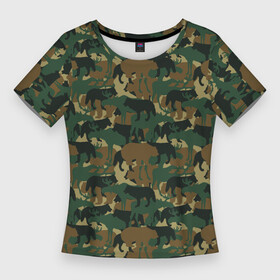 Женская футболка 3D Slim с принтом Охотник (камуфляж из зверей) в Курске,  |  | hunter | hunting | егерь | звери | капканы | лес | оружие | охота | охота на волка | охота на зайца | охота на кабана | охота на утку | охотник | ружьё