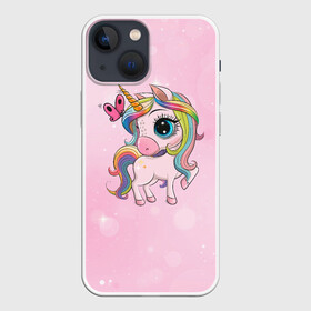 Чехол для iPhone 13 mini с принтом Единорог с бабочкой в Курске,  |  | Тематика изображения на принте: единорог | лошадка | милая | пони | радуга | разноцветная | розовая | цветная