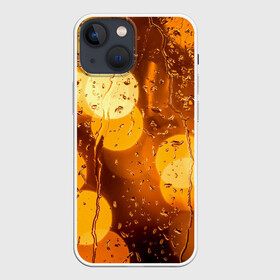 Чехол для iPhone 13 mini с принтом Дождик золотой в Курске,  |  | bright | city | drops | evening | golden | lights | rain | wet | вечер | город | дождик | золотой | капли | мокрое | огни | стекло | яркие