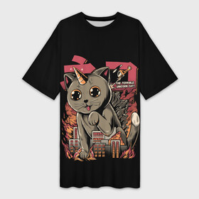 Платье-футболка 3D с принтом АНИМЕ КОТ ЕДИНОРОЖЕК в Курске,  |  | anime | cat | city | japan | manga | unicorn | аниме | великан | город | единорог | звери | кот | котик | манга | милый | монстр | пушистый | япония
