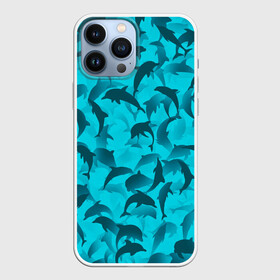 Чехол для iPhone 13 Pro Max с принтом Синий камуфляж с дельфинами в Курске,  |  | Тематика изображения на принте: дельфин | дельфины | море | морской | океан | паттерн | рыба