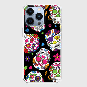 Чехол для iPhone 13 Pro с принтом SKULLS1 в Курске,  |  | skull | мексика | паттерн | праздник | цветы | черепа