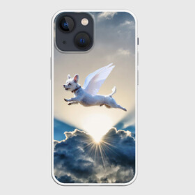 Чехол для iPhone 13 mini с принтом Ангельский пес в Курске,  |  | Тематика изображения на принте: angel | dog | ангел | ангельский пес | крылья | пес | полет