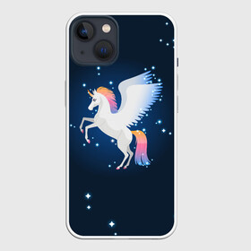 Чехол для iPhone 13 с принтом Милый пегас единорог с радужной гривой в Курске,  |  | horse | pony | rainbow | unicorn | аликорн | волшебно | единорог | единороги | звезды | крылья | лошадь | ночь | пегас | пони | радуга | рог | юникорн