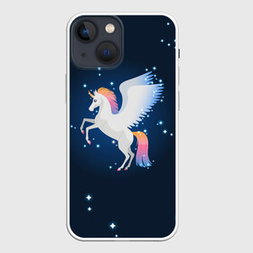 Чехол для iPhone 13 mini с принтом Милый пегас единорог с радужной гривой в Курске,  |  | horse | pony | rainbow | unicorn | аликорн | волшебно | единорог | единороги | звезды | крылья | лошадь | ночь | пегас | пони | радуга | рог | юникорн