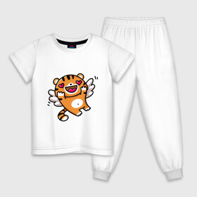 Детская пижама хлопок с принтом влюбленный тигренок в Курске, 100% хлопок |  брюки и футболка прямого кроя, без карманов, на брюках мягкая резинка на поясе и по низу штанин
 | Тематика изображения на принте: 2022 | год тигра | новый год | новый год 2022 | символ года | тигр | тигренок | тигрица | тигры