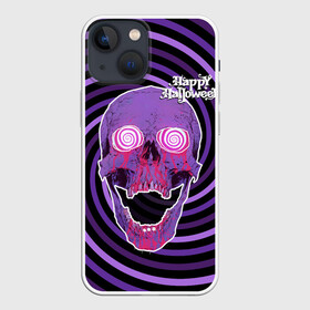 Чехол для iPhone 13 mini с принтом Магический череп в Курске,  |  | blood | day of the dead | from the eyes | happy halloween | holiday | hypnosis | lilac | look | magical | skull | spiral | взгляд | гипноз | день мертвых | из глаз | кровь | магический | праздник | сиреневый | спираль | хэллоуин | череп