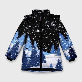 Зимняя куртка для девочек 3D с принтом Снежная ночь в зимнем лесу в Курске, ткань верха — 100% полиэстер; подклад — 100% полиэстер, утеплитель — 100% полиэстер. | длина ниже бедра, удлиненная спинка, воротник стойка и отстегивающийся капюшон. Есть боковые карманы с листочкой на кнопках, утяжки по низу изделия и внутренний карман на молнии. 

Предусмотрены светоотражающий принт на спинке, радужный светоотражающий элемент на пуллере молнии и на резинке для утяжки. | Тематика изображения на принте: christmas | christmas tree | happy new year | merry christmas | new year | snow | snowflakes | tree | белый снег | декабрь | ёлка | елки | зима | зима близко | зимний орнамент | зимний узор | лес | моро | новый год | пейзаж | подарок | природа