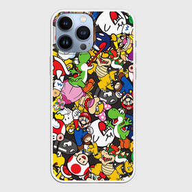 Чехол для iPhone 13 Pro Max с принтом Mrio ALLSTARS в Курске,  |  | bowser | bullet bill | goomba | koopa troopa | luigi | mario | princess peach | toad | yoshi | боузер | гриб | гумба | йоши | купа | луиджи | марио | пуля билл