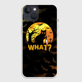 Чехол для iPhone 13 с принтом WHAT CAT | HALLOWEEN в Курске,  |  | america | cat | halloween | usa | what | америка | тьма | ужас | хелловин | хеллоуин | хэллоуин | черный кот