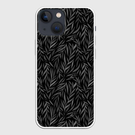 Чехол для iPhone 13 mini с принтом Растительный орнамент (черно белый) в Курске,  |  | ветви | дебри | деревья | джунгли | заросли | кусты | лесное | листва | листья | орнамент | осень | паттерн | принт | природа | растения | растительность | роспись | сад | серое | сплошное | темное