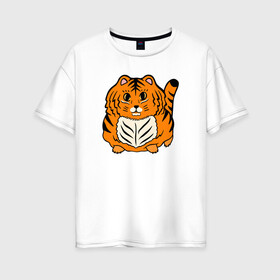 Женская футболка хлопок Oversize с принтом Пушистый тигренок в Курске, 100% хлопок | свободный крой, круглый ворот, спущенный рукав, длина до линии бедер
 | ani | baby | cat | kitten | kitty | little | new year | tiger | год тигра | детеныш | детские | дикая кошка | животные звери | киска | кот | котенок | маленький тигр | маленький тигренок | малыш | милые создания | мордочка