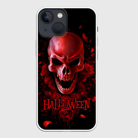 Чехол для iPhone 13 mini с принтом Красный череп в кровавых розах в Курске,  |  | bloody | drops | fangs | happy halloween | look from hell | red | roses | skull | vampire | вампир | взгляд из ада | капли | клыки | красный | кровавые | праздник | розы | хэллоуин | череп