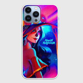 Чехол для iPhone 13 Pro Max с принтом Неоновая ведьма в Курске,  |  | big hat | bright colors | day of the dead | flowers | girl | happy halloween | neon light | skull makeup | witch | большая шляпа | ведьма | девушка | день мертвых | макияж череп | неоновый свет | праздник | хэллоуин | цветы | яркие краски