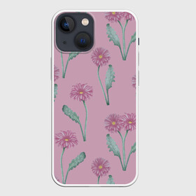 Чехол для iPhone 13 mini с принтом Розовые герберы на розовом фоне в Курске,  |  | botanical illustration | flowers | gerberas | green | nature | pink | plants | print | spring | summer