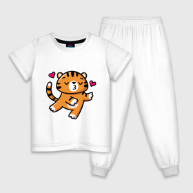 Детская пижама хлопок с принтом влюбленный тигр в Курске, 100% хлопок |  брюки и футболка прямого кроя, без карманов, на брюках мягкая резинка на поясе и по низу штанин
 | Тематика изображения на принте: 2022 | год тигра | новый год | новый год 2022 | символ года | тигр | тигренок | тигрица | тигры