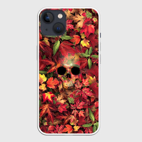 Чехол для iPhone 13 с принтом Осенний череп в Курске,  |  | halloween | клен | кленовые | листья | осень | скелет | хеллоуин | череп