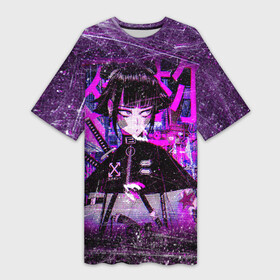 Платье-футболка 3D с принтом Cyberpunk Samurai Anime в Курске,  |  | 2077 | anime | cyberpunk | girl | grunge | japan | neon | pink | аниме | анимэ | гранж | девочка | девушка | игра | иероглифы | киберпанк | мульт | неон | неоновый | офф вайт | полосы | потертости | самурай | символ | тян | узоры | я