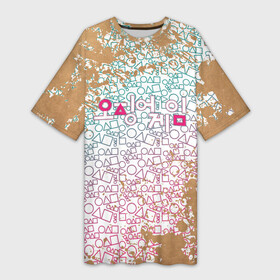 Платье-футболка 3D с принтом Лого  Игра в кальмара в Курске,  |  | 067 | 456 | netflix | ojingeo geim | squid game | дорама | игра на выживание | красное зеленое | нетфликс | распорядитель | сахарные соты | сладкие соты
