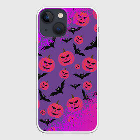 Чехол для iPhone 13 mini с принтом HALLOWEEN NEON в Курске,  |  | bat | gourd | halloween | haloween | melon | neon | pumpkin | squash | неон | тыква | хеллоин | хеллоуин | хелоин | хэллоуин