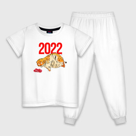 Детская пижама хлопок с принтом Ленивый толстый тигр 2022 в Курске, 100% хлопок |  брюки и футболка прямого кроя, без карманов, на брюках мягкая резинка на поясе и по низу штанин
 | 2022 | год тигра | новый год | новый год 2022 | символ года | тигр | тигренок | тигрица | тигры