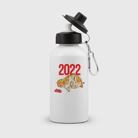 Бутылка спортивная с принтом Ленивый толстый тигр 2022 в Курске, металл | емкость — 500 мл, в комплекте две пластиковые крышки и карабин для крепления | 2022 | год тигра | новый год | новый год 2022 | символ года | тигр | тигренок | тигрица | тигры