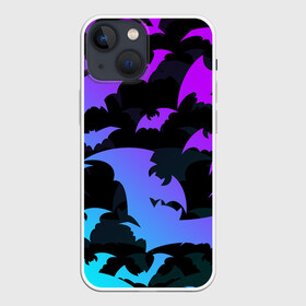 Чехол для iPhone 13 mini с принтом ЛЕТУЧИЕ МЫШИ ХЕЛЛОУИН НЕОН   HALLOWEEN NEON в Курске,  |  | bats | bones | ghost | halloween | night | pumpkin | skull | кости | летучие мыши | ночь | приведение | призрак | скелет | тыква | хеллоуин | хоррор | хэллоуин