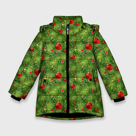 Зимняя куртка для девочек 3D с принтом Зелёная Ёлка в Курске, ткань верха — 100% полиэстер; подклад — 100% полиэстер, утеплитель — 100% полиэстер. | длина ниже бедра, удлиненная спинка, воротник стойка и отстегивающийся капюшон. Есть боковые карманы с листочкой на кнопках, утяжки по низу изделия и внутренний карман на молнии. 

Предусмотрены светоотражающий принт на спинке, радужный светоотражающий элемент на пуллере молнии и на резинке для утяжки. | christmas | merry christmas | santa claus | дед мороз | ёлка | елочные шары | игрушки | новый год | подарки | праздник | с новым годом | санта клаус | снегурочка | украшения