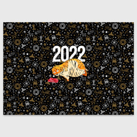 Поздравительная открытка с принтом Ленивый толстый тигр в Курске, 100% бумага | плотность бумаги 280 г/м2, матовая, на обратной стороне линовка и место для марки
 | Тематика изображения на принте: 2022 | год тигра | новый год | новый год 2022 | символ года | тигр | тигренок | тигрица | тигры