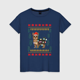Женская футболка хлопок с принтом Рождественский свитер Йоркшик в Курске, 100% хлопок | прямой крой, круглый вырез горловины, длина до линии бедер, слегка спущенное плечо | christmas | ugly sweater | вечеринка | йорк | йоркширский терьер | новый год | праздники | рождественский свитер | рождество | собака | собачка | уродливый свитер