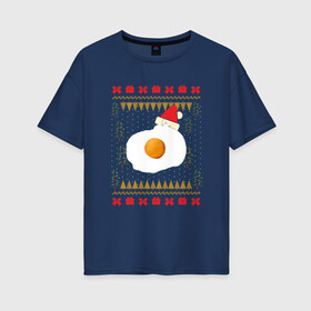 Женская футболка хлопок Oversize с принтом Рождественский свитер Кот яичница в Курске, 100% хлопок | свободный крой, круглый ворот, спущенный рукав, длина до линии бедер
 | christmas | party | ugly sweater | вечеринка | кот | кот мем | кот яичница | мемы | новогодние праздники | новый год | рождественский свитер | рождество | уродливый свитер