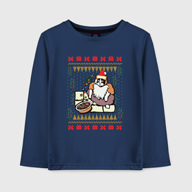 Детский лонгслив хлопок с принтом Рождественский свитер Котик с колечками в Курске, 100% хлопок | круглый вырез горловины, полуприлегающий силуэт, длина до линии бедер | christmas | fruit loops | loops | meme | ugly sweater | вечеринка | кот мем | котик | новый год | рождественский свитер | рождество | с фруктовыми колечками | уродливый свитер