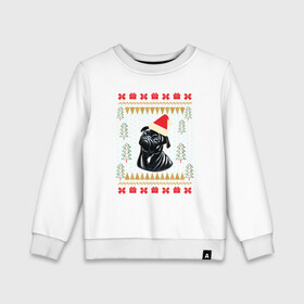 Детский свитшот хлопок с принтом Рождественский свитер Черный мопс в Курске, 100% хлопок | круглый вырез горловины, эластичные манжеты, пояс и воротник | christmas | ugly sweater | вечеринка | мопс | новогодние праздники | новый год | рождественский свитер | рождество | собака | собачка | уродливый свитер | черный мопс