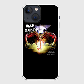 Чехол для iPhone 13 mini с принтом Iron Maiden LIVE AT DONINGTON в Курске,  |  | Тематика изображения на принте: iron maiden | адриан смит | айран | айрон | группа | дэйв мюррей | железная дева | ирон | майден | мейд | мейден | метал | мрачный | музыка | песни | рок | стив харрис | тяжелый | хеви | хевиметал