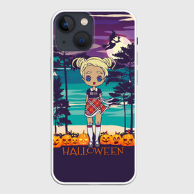 Чехол для iPhone 13 mini с принтом Кукла аниме на море. Хеллоуин в Курске,  |  | halloween | аниме | блондинка | девочка | кукла | море | ночь | хелоуин | чиби | школьница