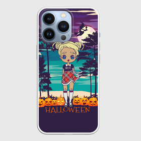 Чехол для iPhone 13 Pro с принтом Кукла аниме на море. Хеллоуин в Курске,  |  | halloween | аниме | блондинка | девочка | кукла | море | ночь | хелоуин | чиби | школьница