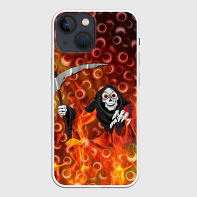 Чехол для iPhone 13 mini с принтом Смерть всё видит в Курске,  |  | halloween | глаза | коса | огонь | пламя | хэллоуин