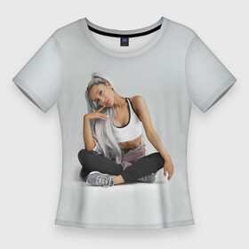 Женская футболка 3D Slim с принтом Спортивная Ариана в Курске,  |  | Тематика изображения на принте: ariana grande | pop | rap | rep | ариана гранде | исполнители | исполнитель | музыка | поп | попса | реп