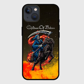 Чехол для iPhone 13 с принтом Children of Bodom | Skeleton on a horse в Курске,  |  | Тематика изображения на принте: bodom | century media | children of bodom | fearless records | nuclear blast | skeleton on a horse | spinefarm records | бодом | дети озера бодом | дэниел фрэйберг | эспоо