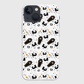 Чехол для iPhone 13 mini с принтом Patern Halloween 16 в Курске,  |  | Тематика изображения на принте: 31 | bones | holiday | skull | spider | witches