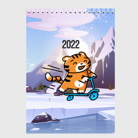 Скетчбук с принтом Тигренок  на  самокате в Курске, 100% бумага
 | 48 листов, плотность листов — 100 г/м2, плотность картонной обложки — 250 г/м2. Листы скреплены сверху удобной пружинной спиралью | 2022 | год тигра | новый год | новый год 2022 | символ года | тигр | тигренок | тигрица | тигры