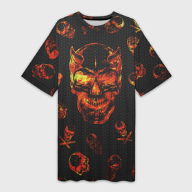 Платье-футболка 3D с принтом Огненные черепа  Carbon в Курске,  |  | carbon | fire | halloween | nofun | skull | огненные черепа | хелоуин | череп в огне