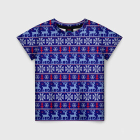 Детская футболка 3D с принтом Very merry christmas and happy new year в Курске, 100% гипоаллергенный полиэфир | прямой крой, круглый вырез горловины, длина до линии бедер, чуть спущенное плечо, ткань немного тянется | вязание | новый год | олень | рождество | снежинка