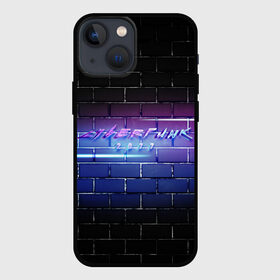 Чехол для iPhone 13 mini с принтом Cyberpunk 2077 | Neon в Курске,  |  | Тематика изображения на принте: 2077 | cyberpunk | cyberpunk 2077 | neon | nofun | кирпич | надпись | надпись на стене
