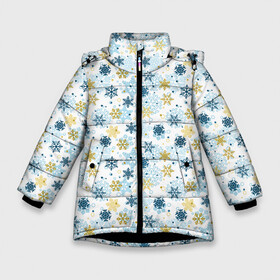 Зимняя куртка для девочек 3D с принтом Снежинки Кружатся в Курске, ткань верха — 100% полиэстер; подклад — 100% полиэстер, утеплитель — 100% полиэстер. | длина ниже бедра, удлиненная спинка, воротник стойка и отстегивающийся капюшон. Есть боковые карманы с листочкой на кнопках, утяжки по низу изделия и внутренний карман на молнии. 

Предусмотрены светоотражающий принт на спинке, радужный светоотражающий элемент на пуллере молнии и на резинке для утяжки. | merry christmas | дед мороз | ёлка | зима | мороз | новый год | подарок | праздник | рождество | с новым годом | сантаклаус | снег | снеговик | снегурочка | снежинки | снежные узоры | узоры