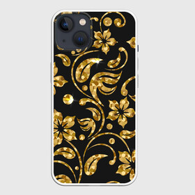 Чехол для iPhone 13 с принтом Золотой Орнамент(1) в Курске,  |  | лепесточки | орнамент | сверкающий | узор | цветочки