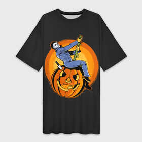 Платье-футболка 3D с принтом Тыква шар. Майкл в Курске,  |  | ball | halloween | jack | killer | knife | lamp | michael | myers | mystic | pumpkin | джека | лампа | майерс | майкл | мистика | нож | светильник | тыква | хэллоуин | шар