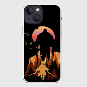 Чехол для iPhone 13 mini с принтом Леви и титан в Курске,  |  | акерман | атака титанов | звереподобный титан | леви | силуэт титана