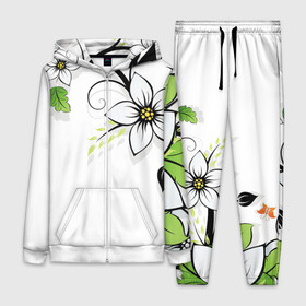Женский костюм 3D с принтом Цветочная композиция с бабочками в Курске,  |  | бабочка | ветка | лист | природа | узор | цветы